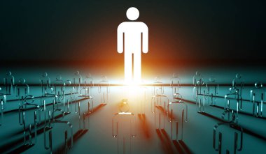 Bir grup insan 3d render aydınlatıcı lideri