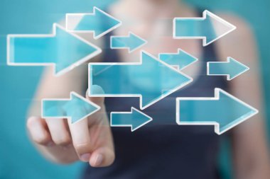 Dijital modern ok 3d işlemesini kullanan iş kadını