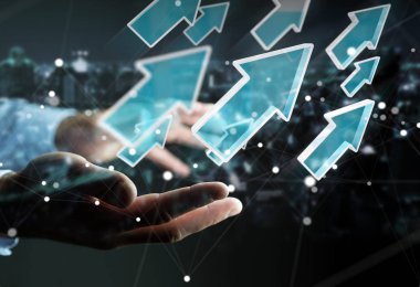 Dijital modern ok 3d işlemesini kullanan iş adamı