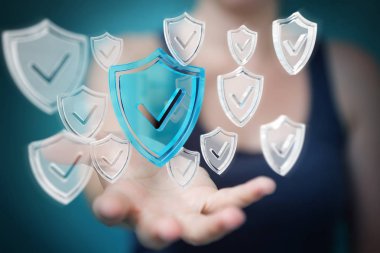 Modern veri kalkan virüsten koruma 3d işlemesini kullanan iş kadını