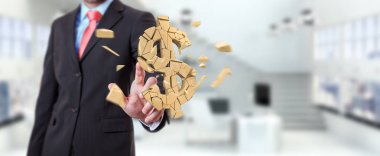 Dolar Döviz Alım 3d render patlayan ile iş adamı