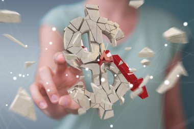Dolar Döviz Alım 3d render patlayan ile iş kadını