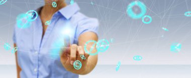 Uçan ağ bağlantısı arabirimi 3d renderi kullanarak iş adamı