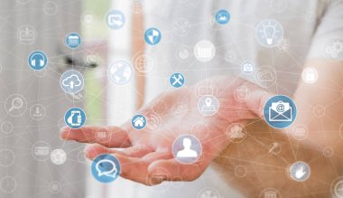 Çoklu ortam ağ 3d render tutan işadamı