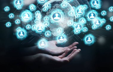 Sosyal ağ arabirimi 3d işlemesini kullanan iş kadını