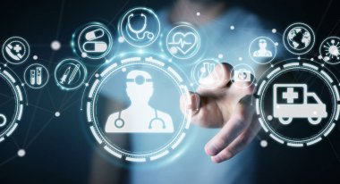 Dijital tıbbi arabirimi 3d işlemesini kullanan iş adamı