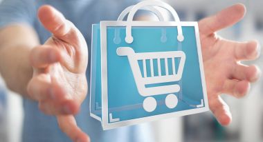 Dijital alışveriş simgeleri 3B oluşturmayı kullanarak iş adamı