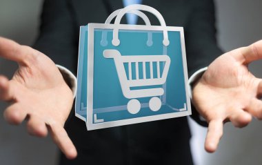 Dijital alışveriş simgeleri 3B oluşturmayı kullanarak iş adamı