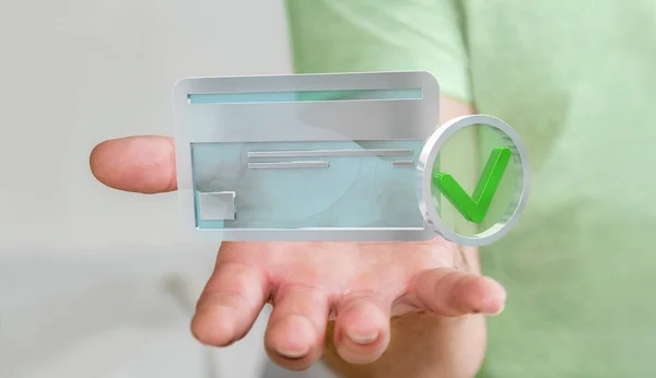 Empresario que usa tarjeta de crédito para pagar renderizado 3D en línea —  Fotos de Stock