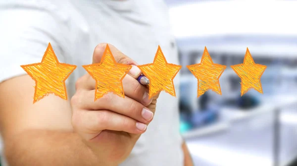 Affärsman rating med handen ritade stjärnor — Stockfoto