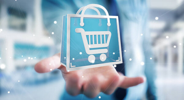 Бизнесмен с помощью цифровых иконок 3D рендеринг
