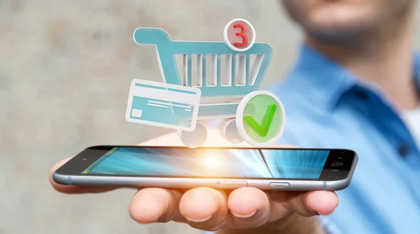 Geschäftsmann mit digitalen Shopping-Icons 3D-Rendering — Stockfoto