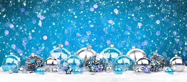 Blauwe en witte kerstballen 3D-rendering — Stockfoto