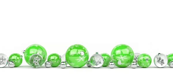 Groene en witte kerstballen rijtje van 3D-rendering — Stockfoto