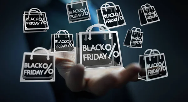 Empresário desfrutando de vendas Black Friday 3D renderização — Fotografia de Stock