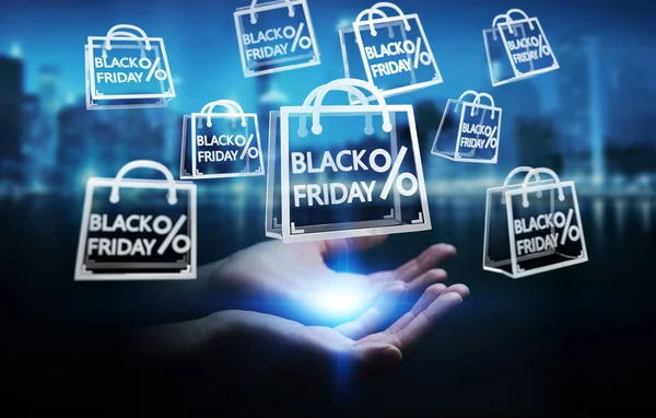 Businesswoman enjoying black Friday sales 3D rendering — Stock Photo, Image