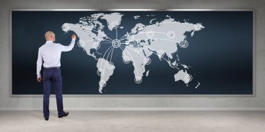 Yönetim Kurulu 3d r üzerinde dijital planet earth arabirimini kullanarak iş adamı