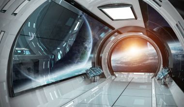 Uzay gemisi iç gezegenler 3d render unsurları üzerinde Manzaralı