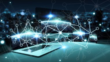 Modern dijital teknoloji aygıt 3d render birbirine bağlı