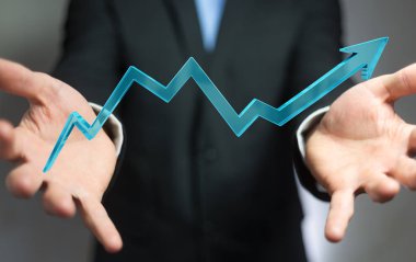 Dijital modern ok 3d işlemesini kullanan iş adamı