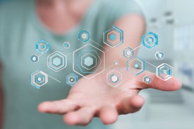 Bir siber saldırı 3d renderi engellemek için antivirus istimal iş kadını