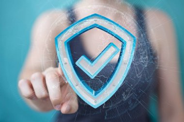 Modern veri kalkan virüsten koruma 3d işlemesini kullanan iş kadını