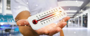 İşadamı sıcaklık yükselişi 3d işleme denetimi