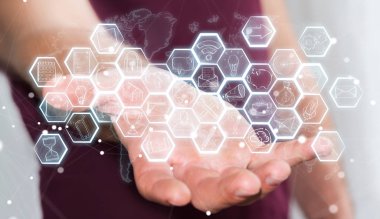 Multimedya arabirimi çizilmiş tutan işadamı