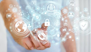 Onun veri kişisel bilgileri 3d renderin koruma işadamı