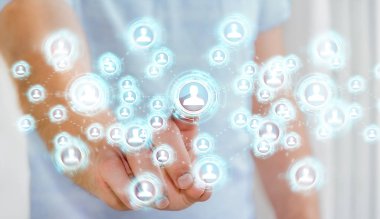 Sosyal ağ arabirimi 3d işlemesini kullanan iş adamı