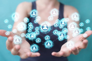 Sosyal ağ arabirimi 3d işlemesini kullanan iş kadını