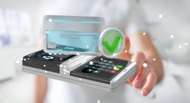 Businessman using contactless terminal payment 3D rendering clipart