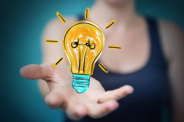 Holding ve bir ampul dokunmadan işkadını kroki