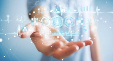 Dijital tıbbi arabirimi 3d işlemesini kullanan iş adamı