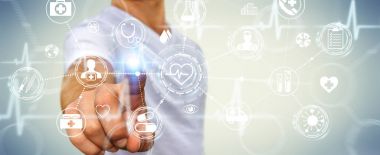 Dijital tıbbi arabirimi 3d işlemesini kullanan iş adamı