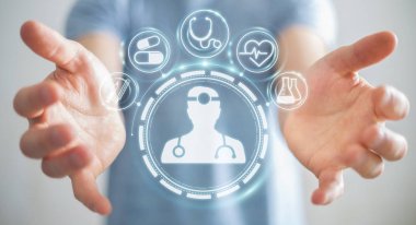 Dijital tıbbi arabirimi 3d işlemesini kullanan iş adamı