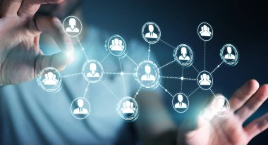 Sosyal ağ bağlantısı 3B oluşturmayı kullanarak iş adamı