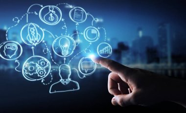 Eliyle el yazması proje sunum kullanarak iş adamı