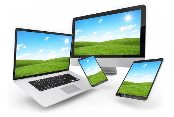 Modern digital silver tech device 3D rendering