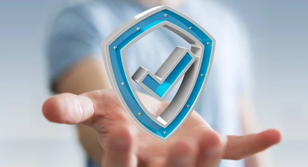 Affärsman med moderna data shield antivirus 3d-rendering — Stockfoto