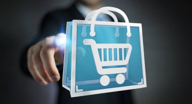 Dijital alışveriş simgeleri 3B oluşturmayı kullanarak iş adamı