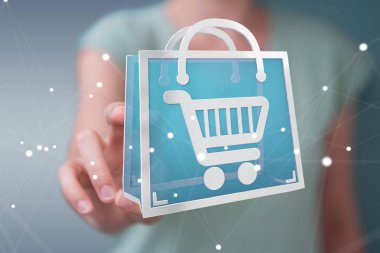 Dijital alışveriş simgeleri 3B oluşturmayı kullanarak iş kadını