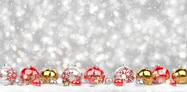 Bola de Navidad roja y blanca alineada 3D renderizado —  Fotos de Stock