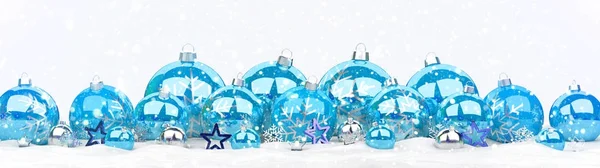Azul e branco Natal bugigangas 3D renderização — Fotografia de Stock
