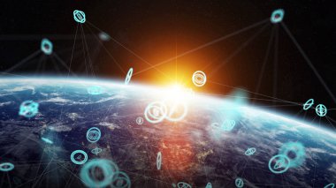 Gezegen üzerinde küresel ağ ve veri değişim Earth 3d parçalamak