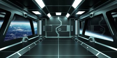 Uzay gemisi iç dünya üzerindeki manzaralı t 3d işleme öğeleri