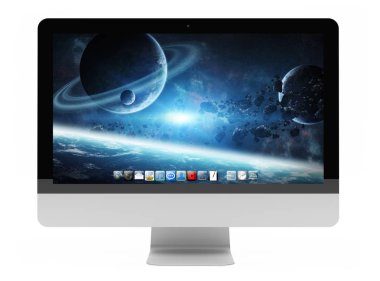 Beyaz arka plan 3d render modern bilgisayar ekranında