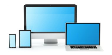 Modern bilgisayar dizüstü cep telefonu ve tablet 3d render