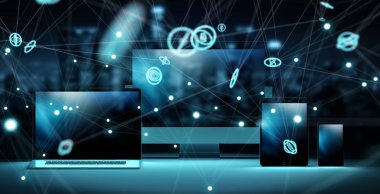 Modern dijital teknoloji aygıt 3d render birbirine bağlı