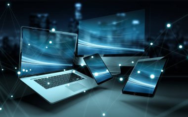 Modern dijital teknoloji aygıt 3d render birbirine bağlı